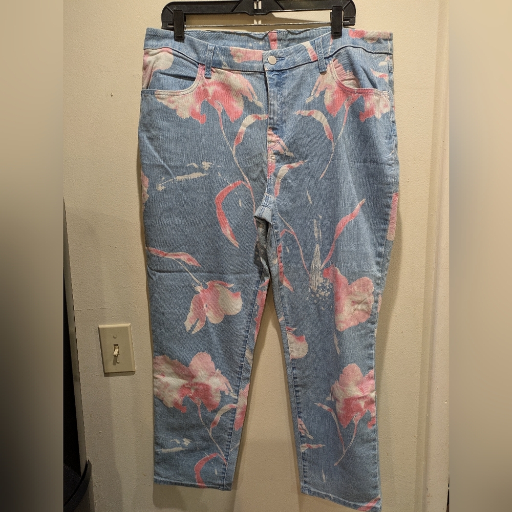 By Chico's Floral Ankle Jeans - Blue Slim Leg Ankle Size 3